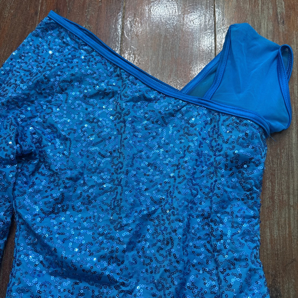 Weissman Girls Blue Sequin Fringe Dance Costume Adult Small - Picture 2 of 7